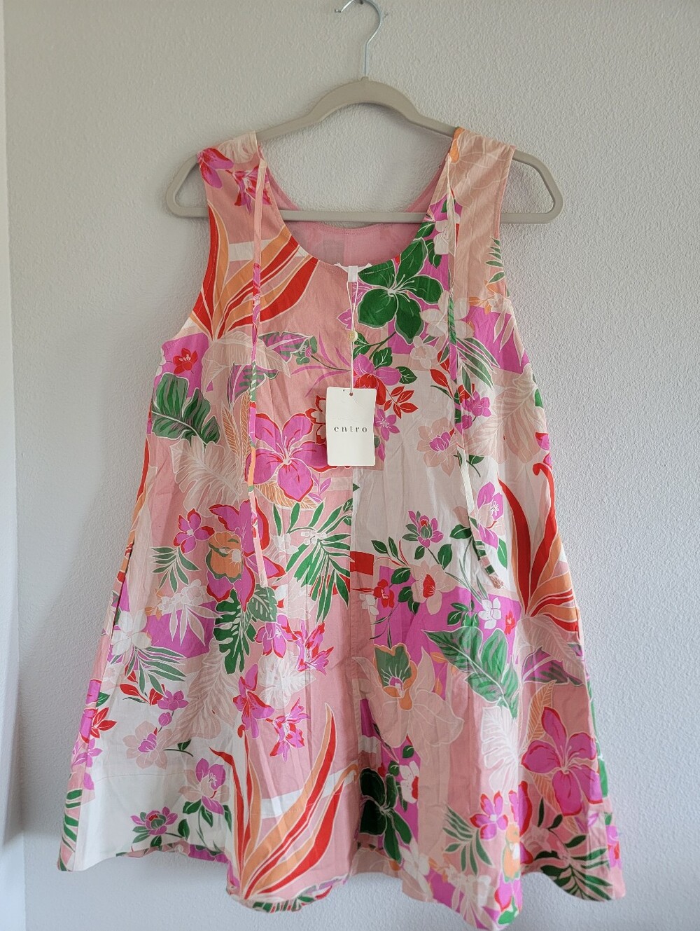 NWT Entro Glow From Within Pink Tropical Floral Cotton Mini Shift Dress Size Med - Picture 4 of 9